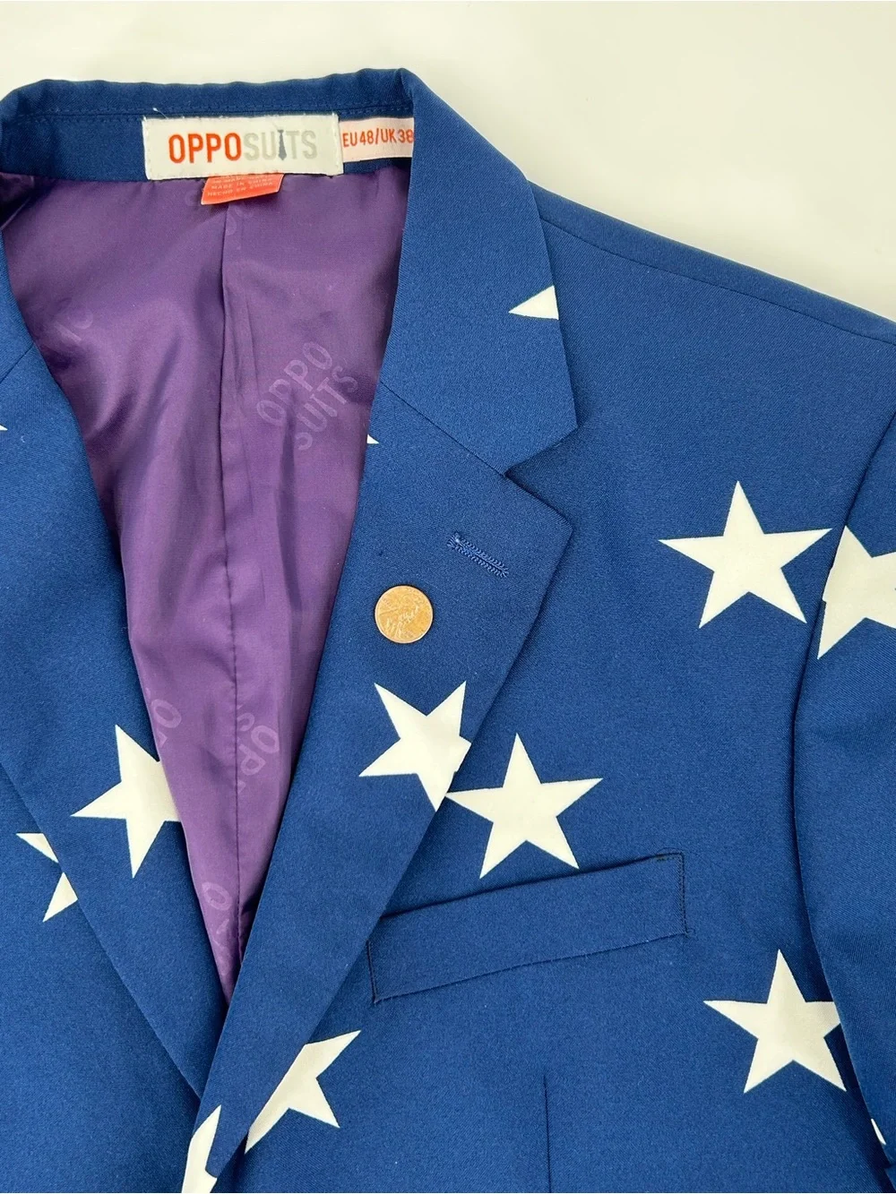 OppoSuits Patriotic Blue & White Star Short Sleeve Blazer 38